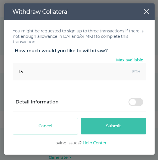Image of withdrawing collateral