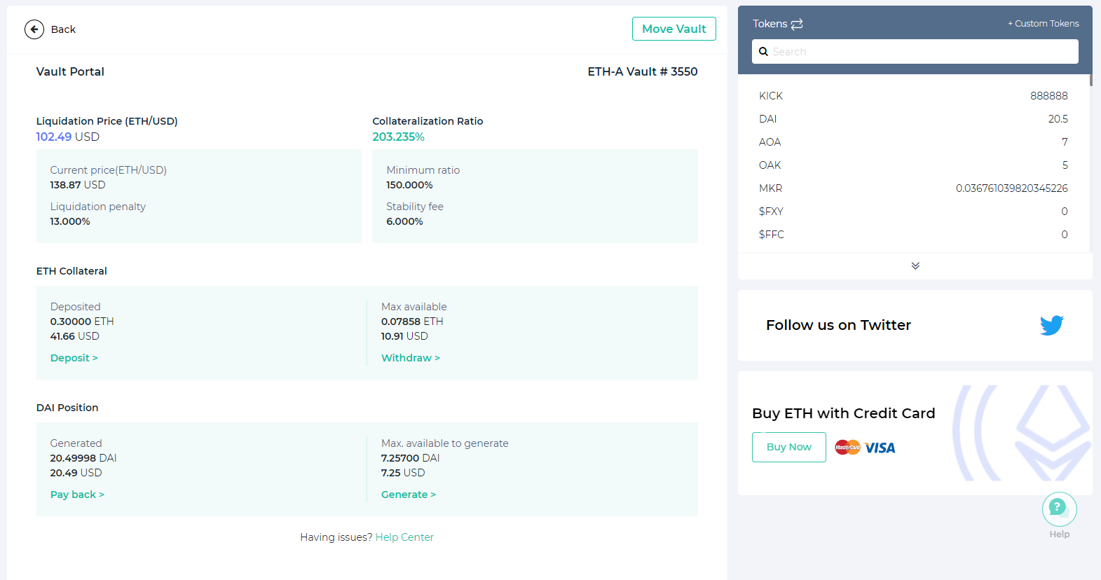 Image of MakerDAO vault overview page