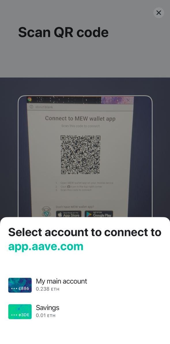 Image of MEW wallet scanning the QR code