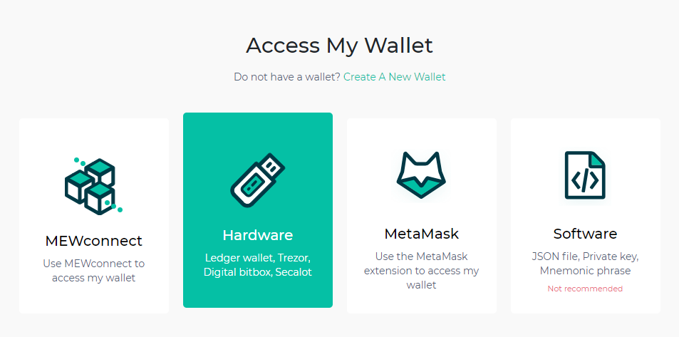 Image of MEW access wallet selection