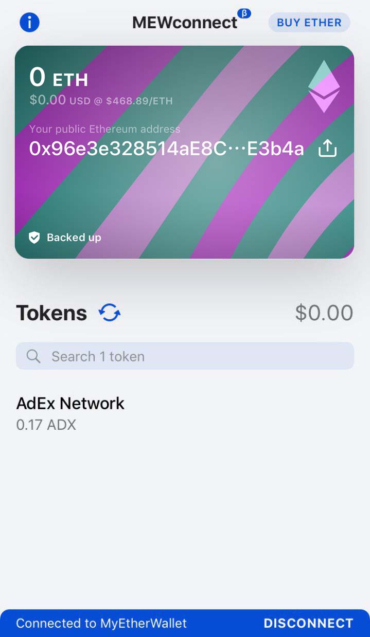 Image of MEWconnect accessed wallet