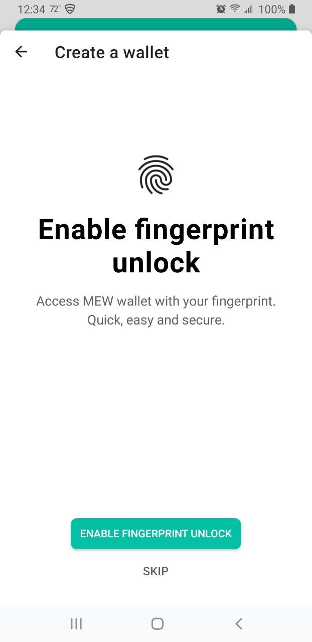 Image of MEW wallet enable fingerprint or facial recognition