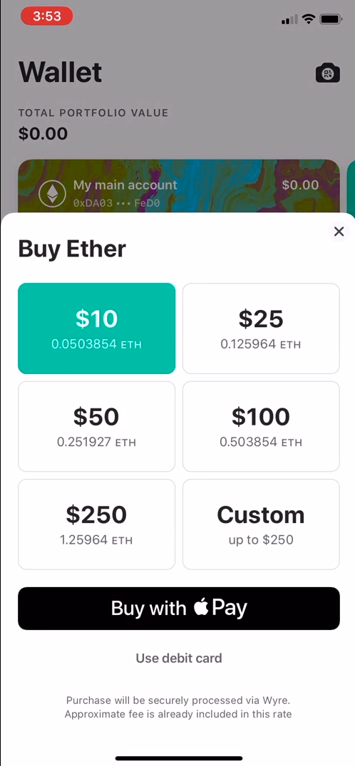 Image of MEW wallet buy ETH selection