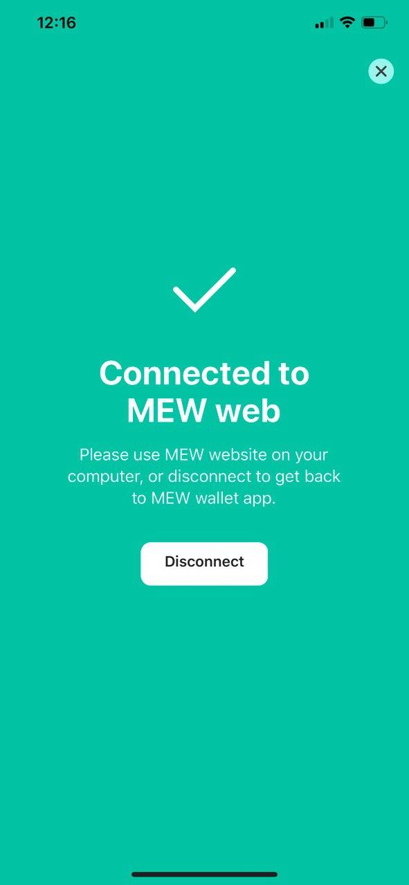 Изображение MEW wallet 'Подключен к MEW web'