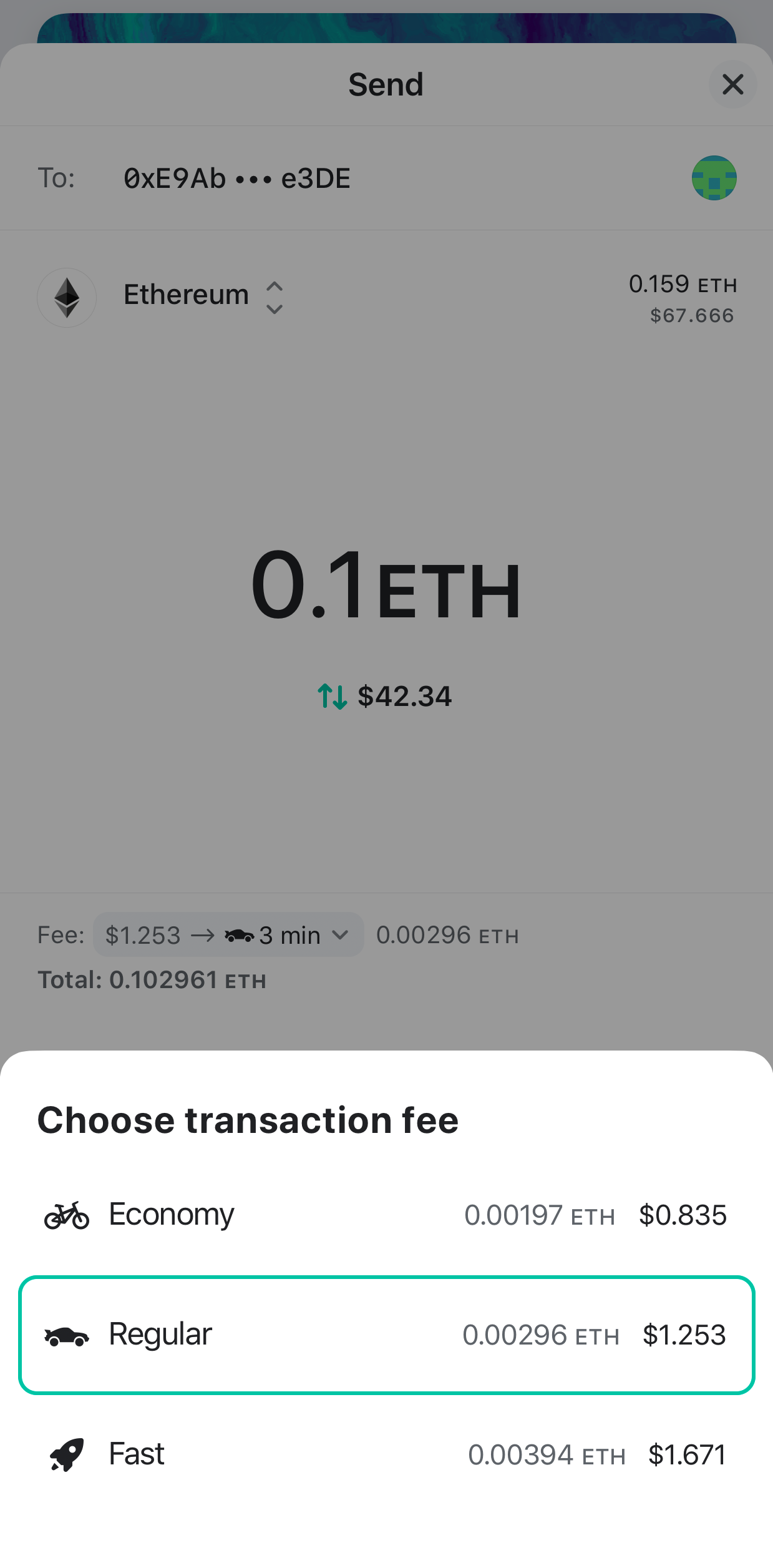 Image of MEW wallet gas fees