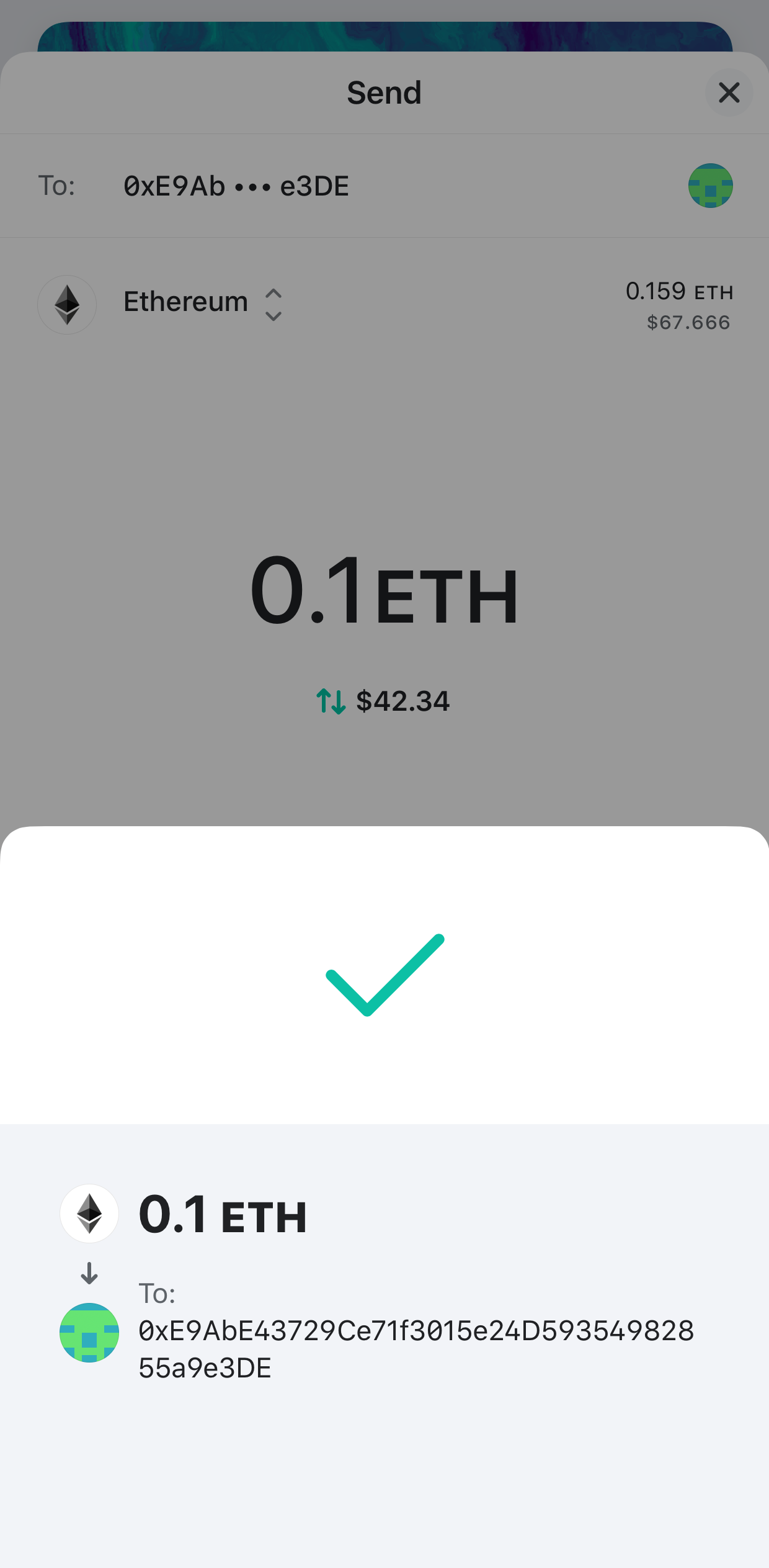 Image of MEW wallet successful transaction