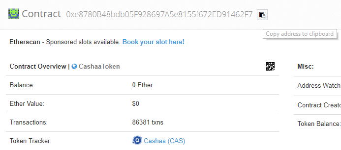 Image of token Contract Address on Etherscan