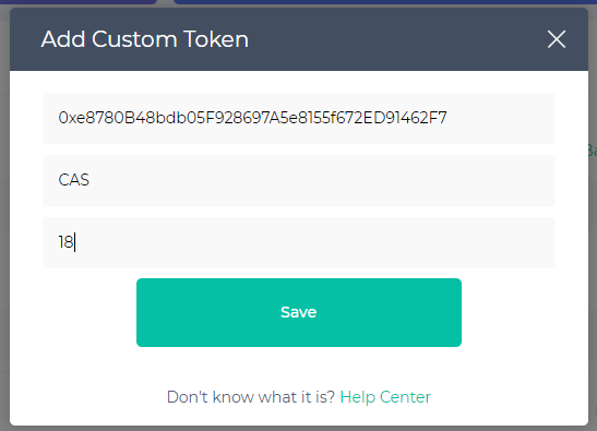 Image of adding a custom token on MEW