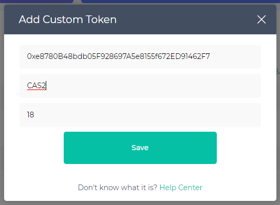 Image of adding custom token on MEW with '2' added